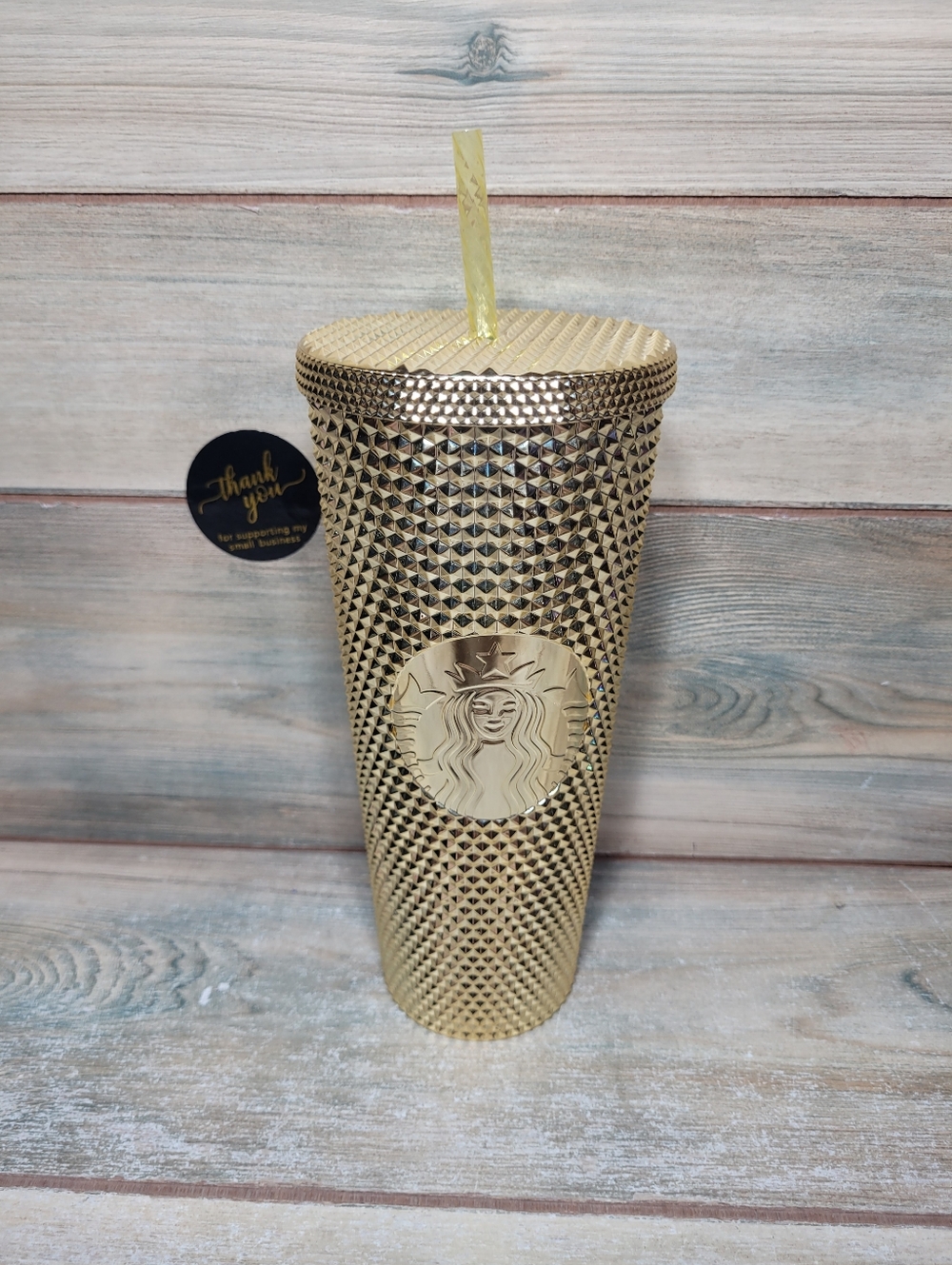 Starbucks Gold Shiny Studded Spike Tumbler 24oz Cup With Straw